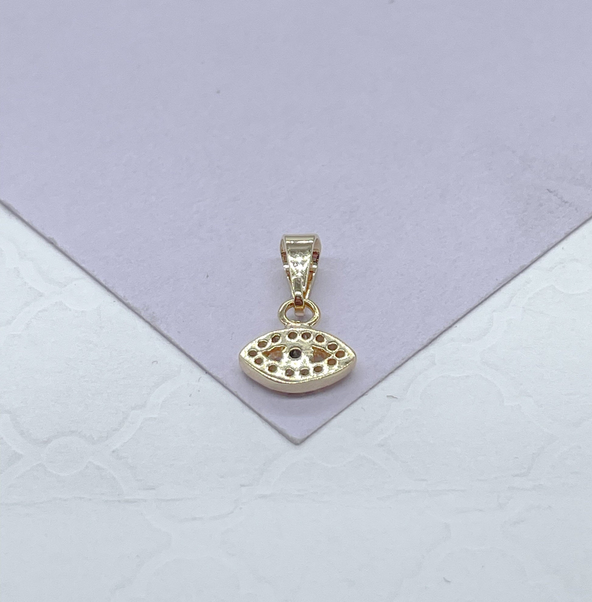 18k Gold Filled Dainty White & Royal Blue Mini CZ Evil Eye Charm