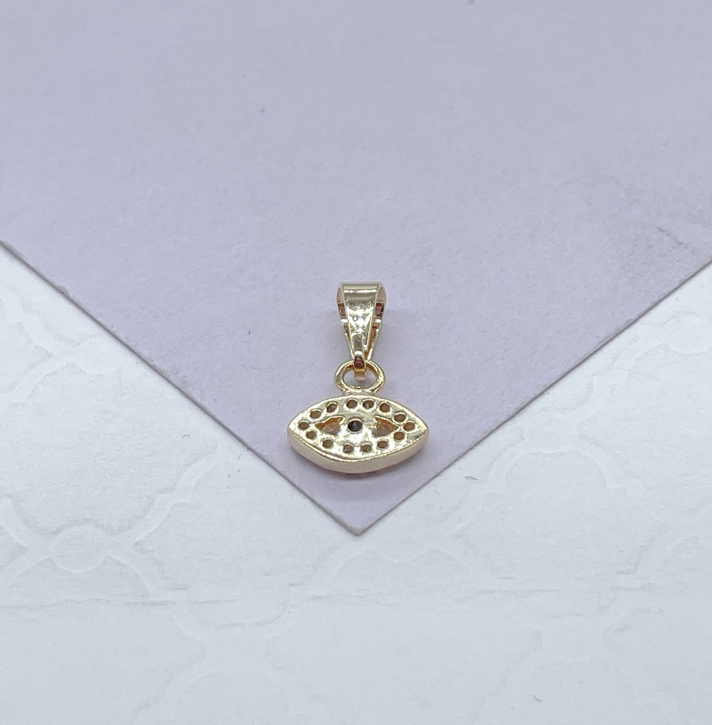 18k Gold Filled Dainty White & Royal Blue Mini CZ Evil Eye Charm