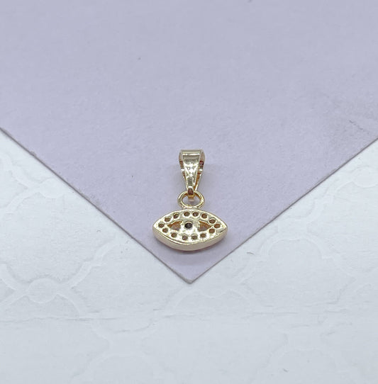 18k Gold Filled Dainty White & Royal Blue Mini CZ Evil Eye Charm