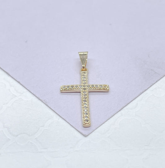 18k Gold Filled 2 Inch Tall Dainty Cross With Micro CZ