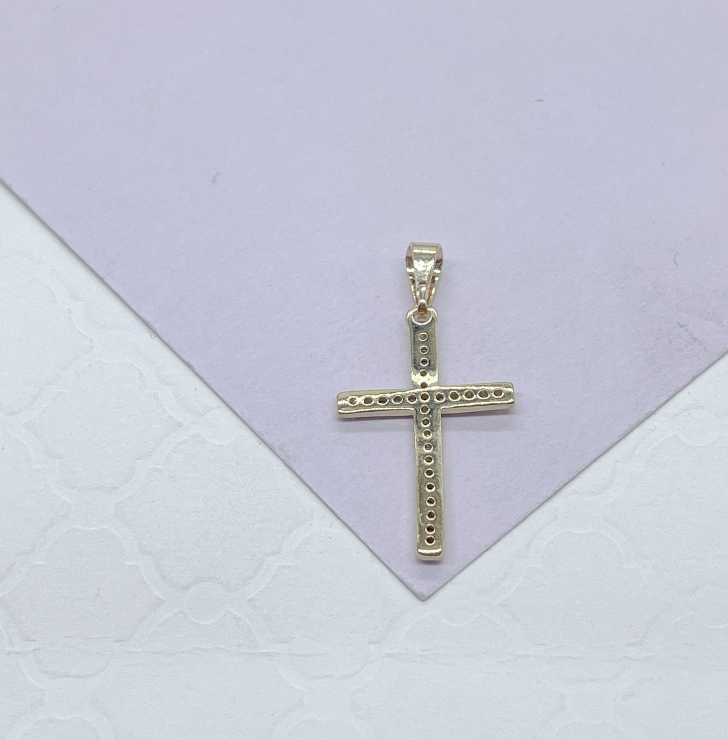 18k Gold Filled 2 Inch Tall Dainty Cross With Micro CZ