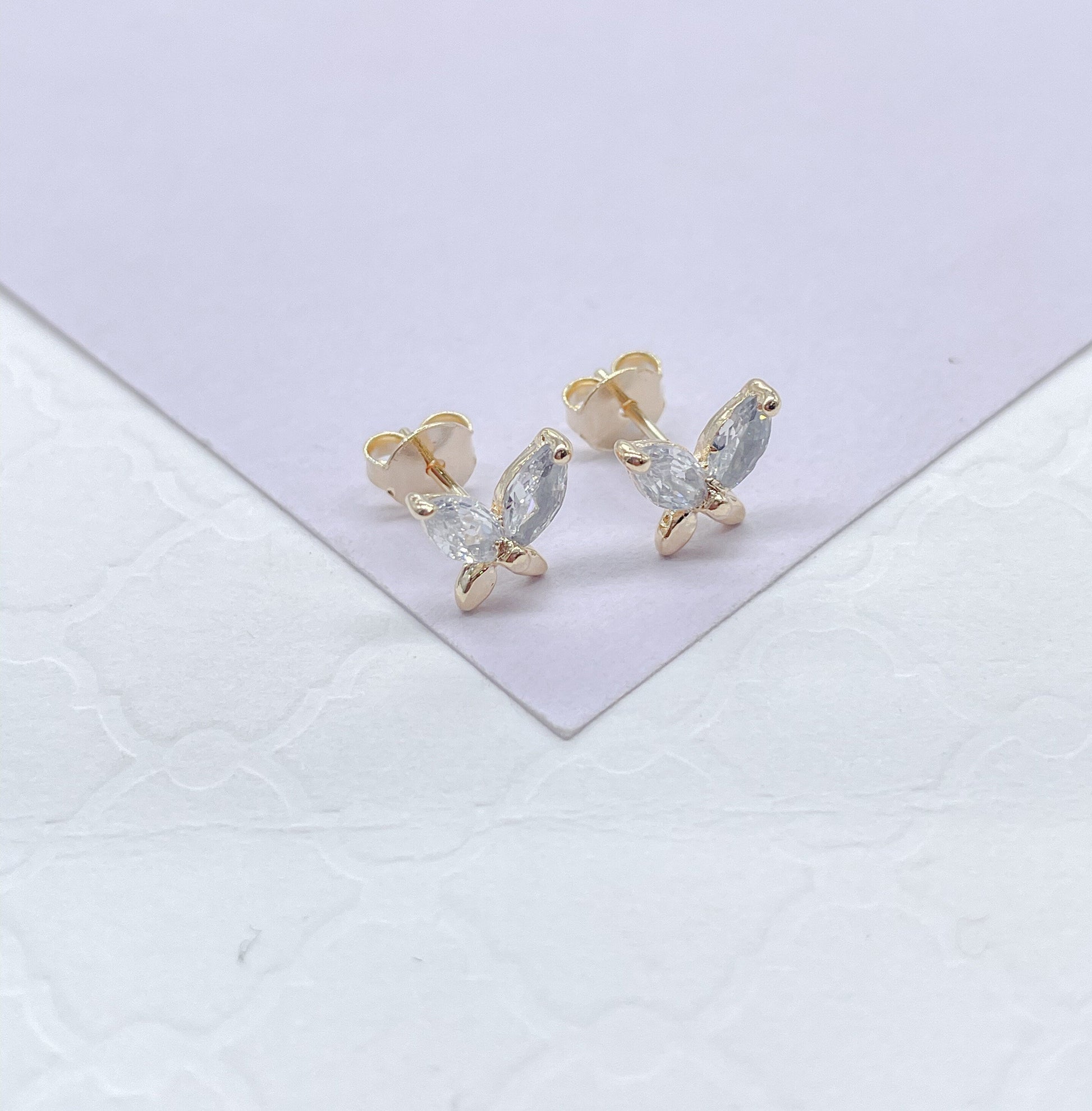 18k Gold Filled Dainty Butterly Stud Earrings With Top Marquise Cut Stone Earrings, Butterfly Studs, Dainty Stud,