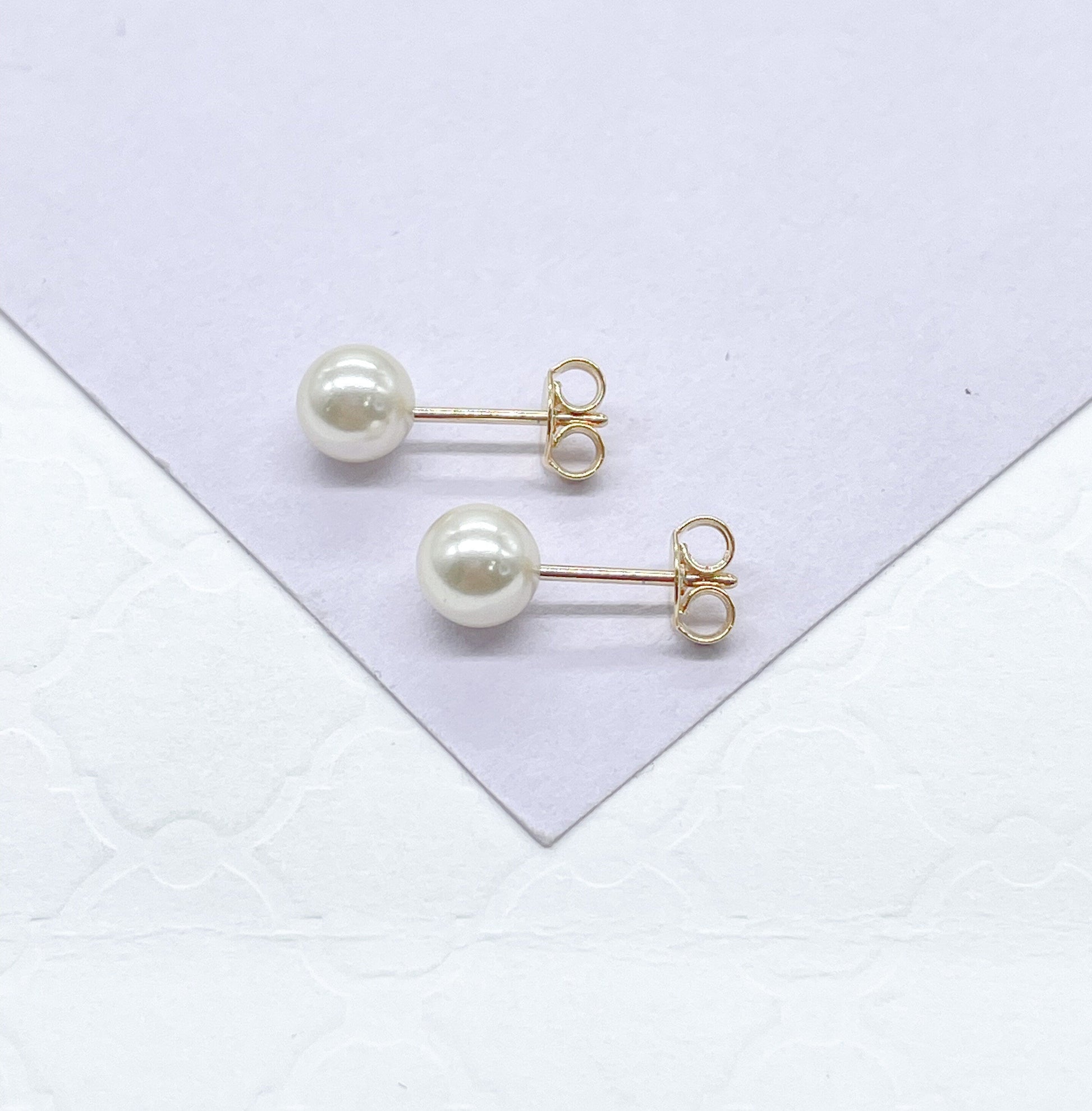 18k Gold Filled Plain Simulated Pearl Stud Earrings Jewelry Making Supplies, Dainty Studs, Small Stud, Pearl Jewlery