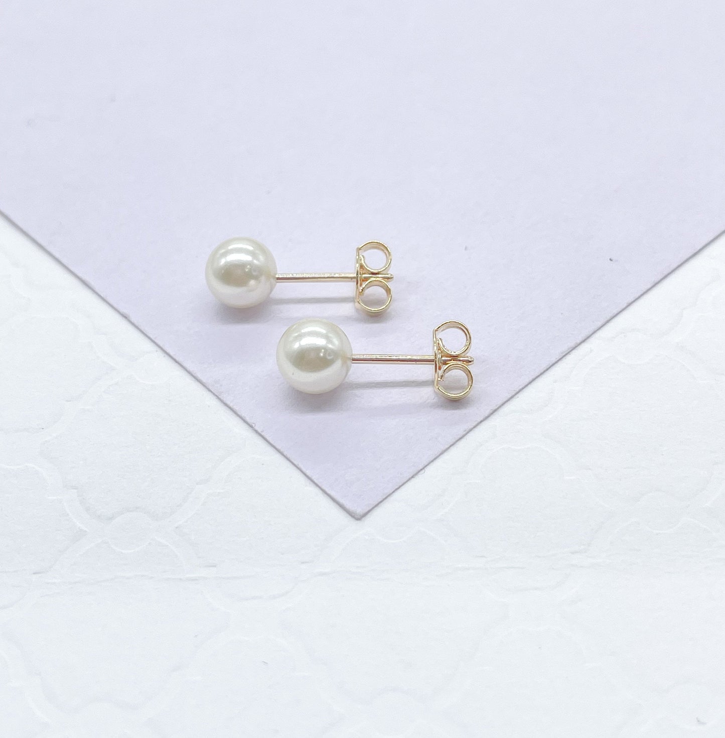 18k Gold Filled Plain Simulated Pearl Stud Earrings Jewelry Making Supplies, Dainty Studs, Small Stud, Pearl Jewlery