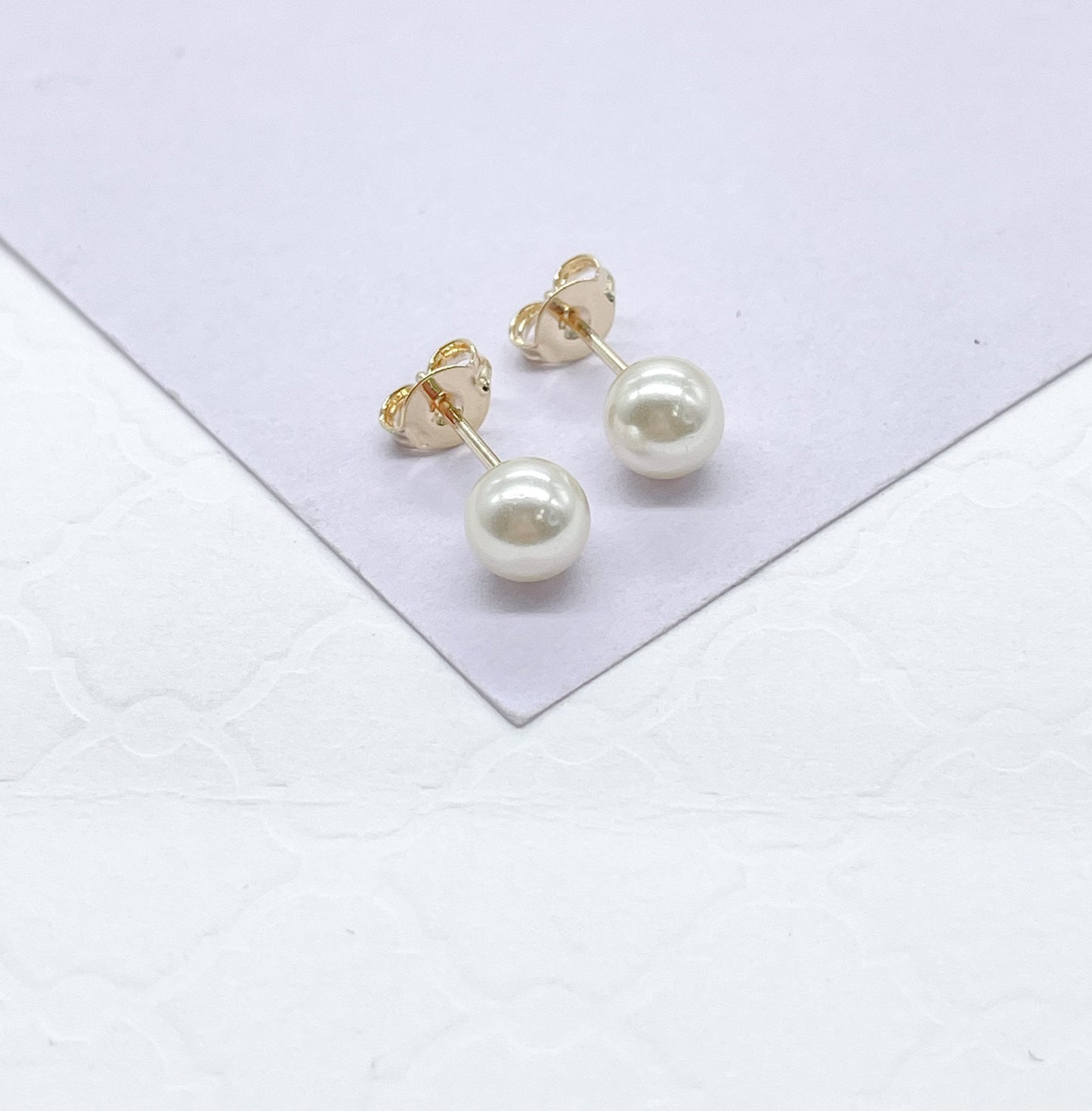 18k Gold Filled Plain Simulated Pearl Stud Earrings Jewelry Making Supplies, Dainty Studs, Small Stud, Pearl Jewlery