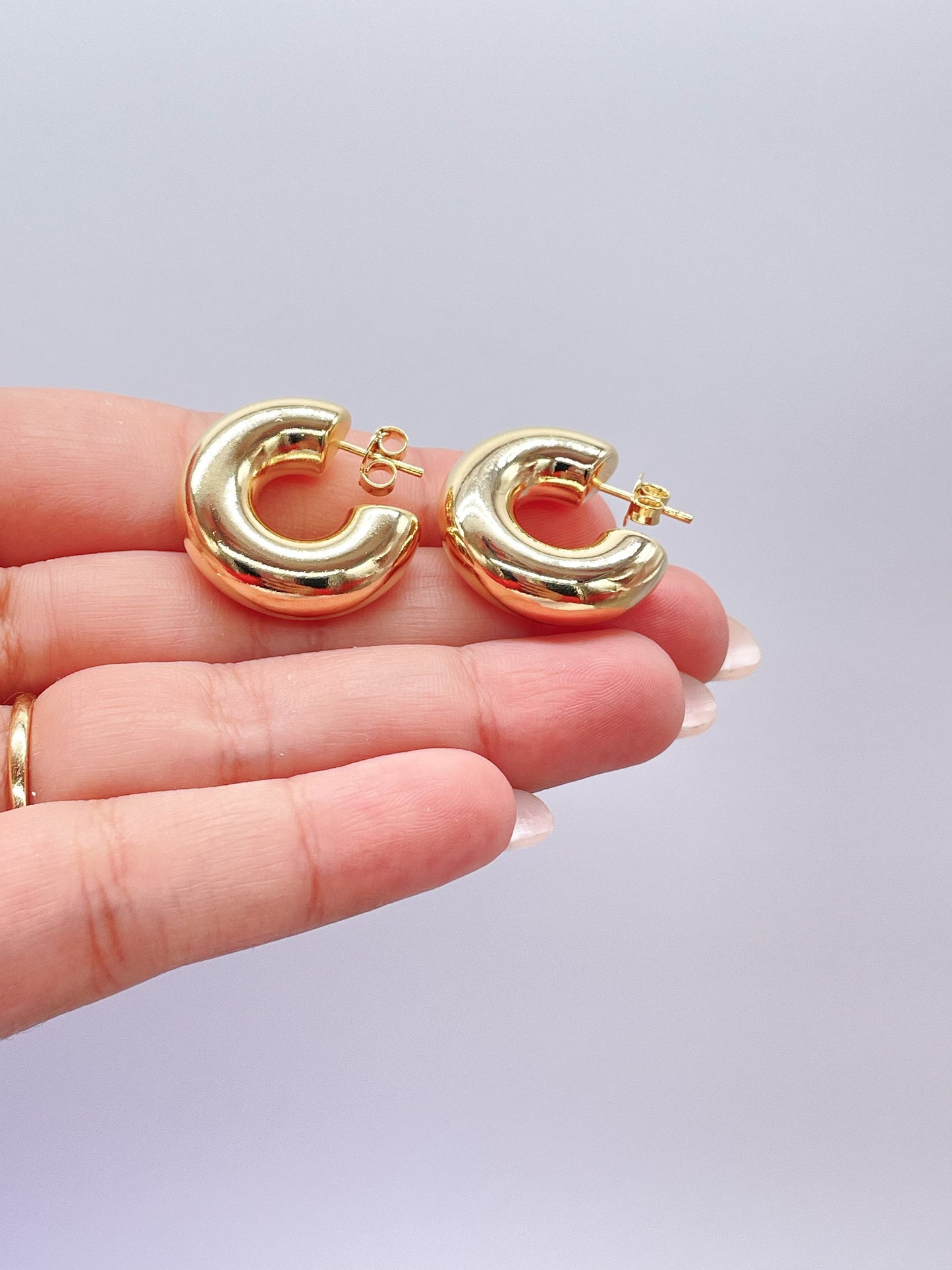 18k Gold Filled Chunky Bubble Smooth 8mm Open Hoop Earring