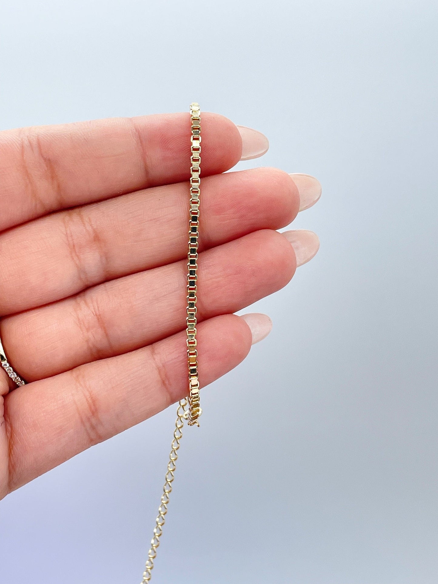 18k Gold Filled 2mm Thick Box Chain Link Bracelet