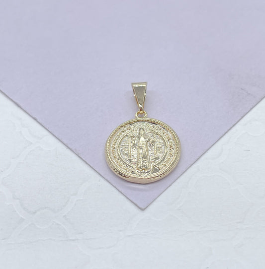 18k St Benedict 1 Inch Tall Engraved Mini Charm St Benedict Pendant Catholic Jewelry Making Supplies