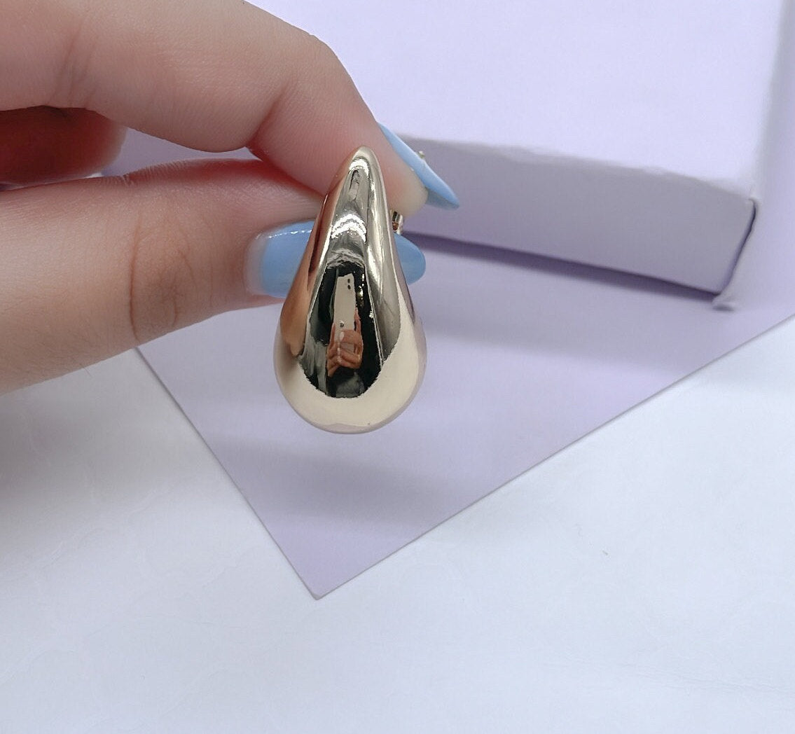 18k Gold Filled Chunky Round Smooth Chunk XL Tear Drop Earring