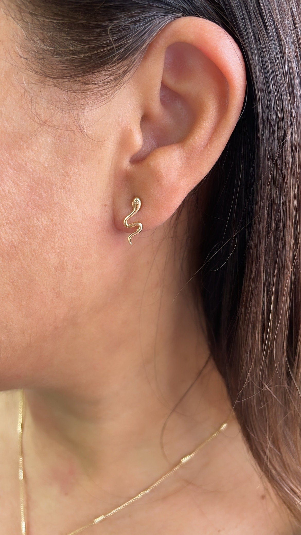 18k Gold Filled Plain Dainty Snake Stud Earring, Dainty Studs, Gold Studs, Snake Studs,