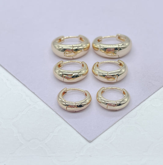 18k Gold Filled Plain Tear Drop Shaped Huggie Hoop Earrings In Three Sizes