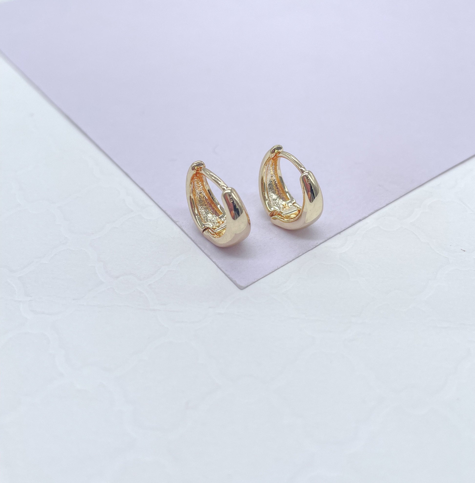 18k Gold Filled 6mm Small Smooth Tear Drop Shaped Edged Plain Hoop Earrings Wholesale Jewelry Supplies, Available in Two Sizes