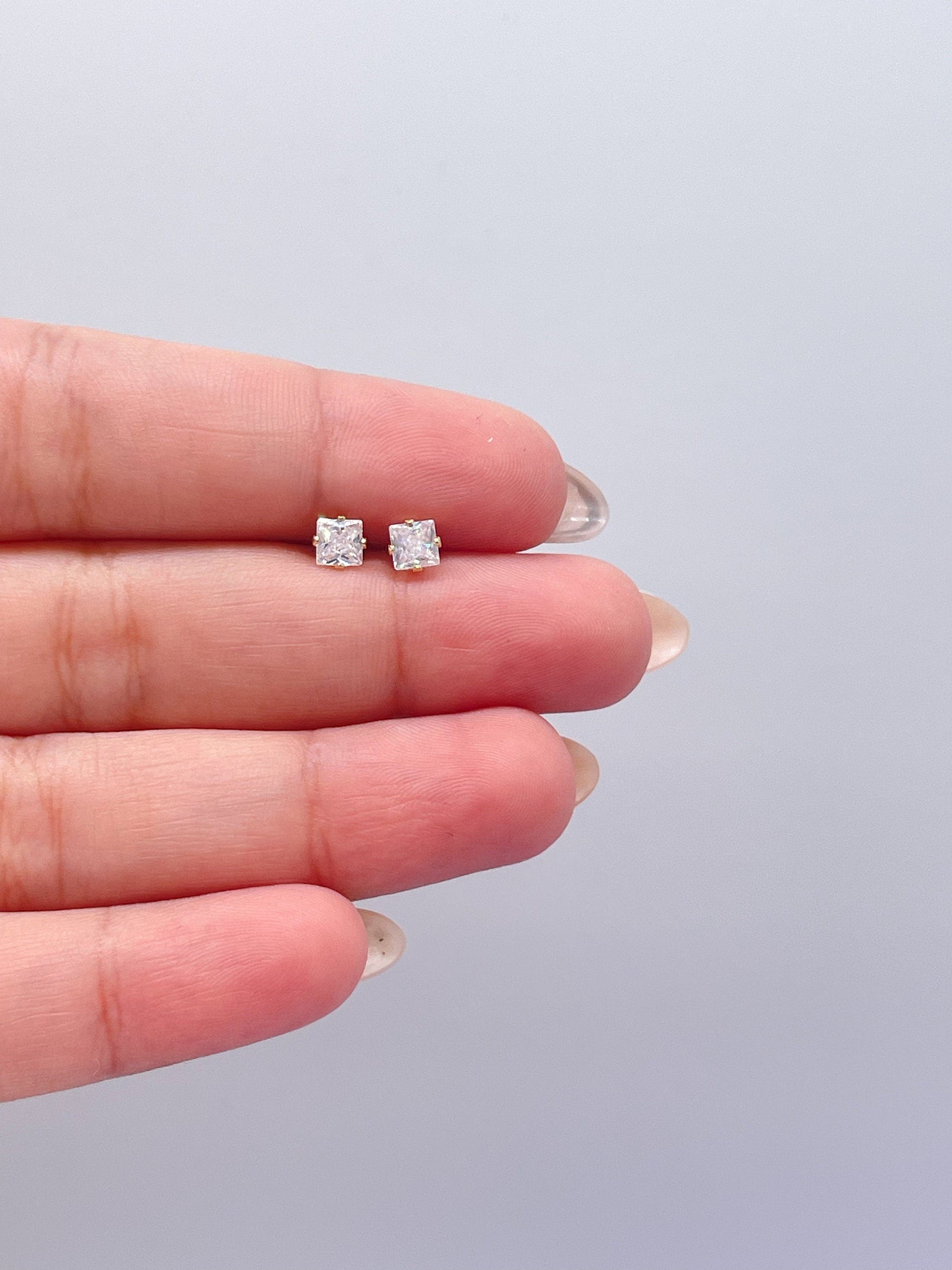 18k Gold Filled Cubic Zirconia Square Stud Earrings, Princess Cut Square Studs, Diamond Cut studs, Stud Earrings, Dainty Studs