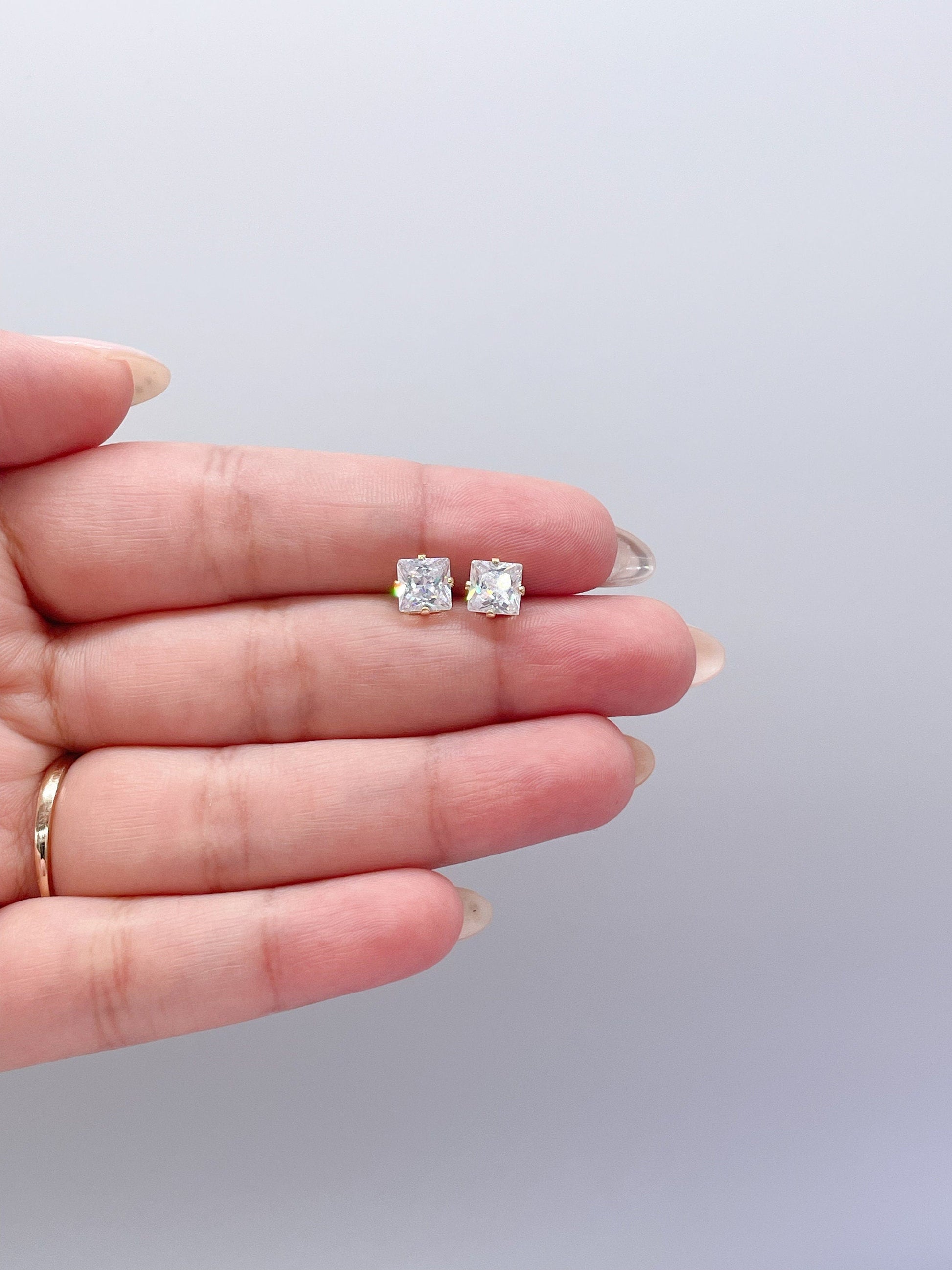 18k Gold Filled Cubic Zirconia Square Stud Earrings, Princess Cut Square Studs, Diamond Cut studs, Stud Earrings, Dainty Studs