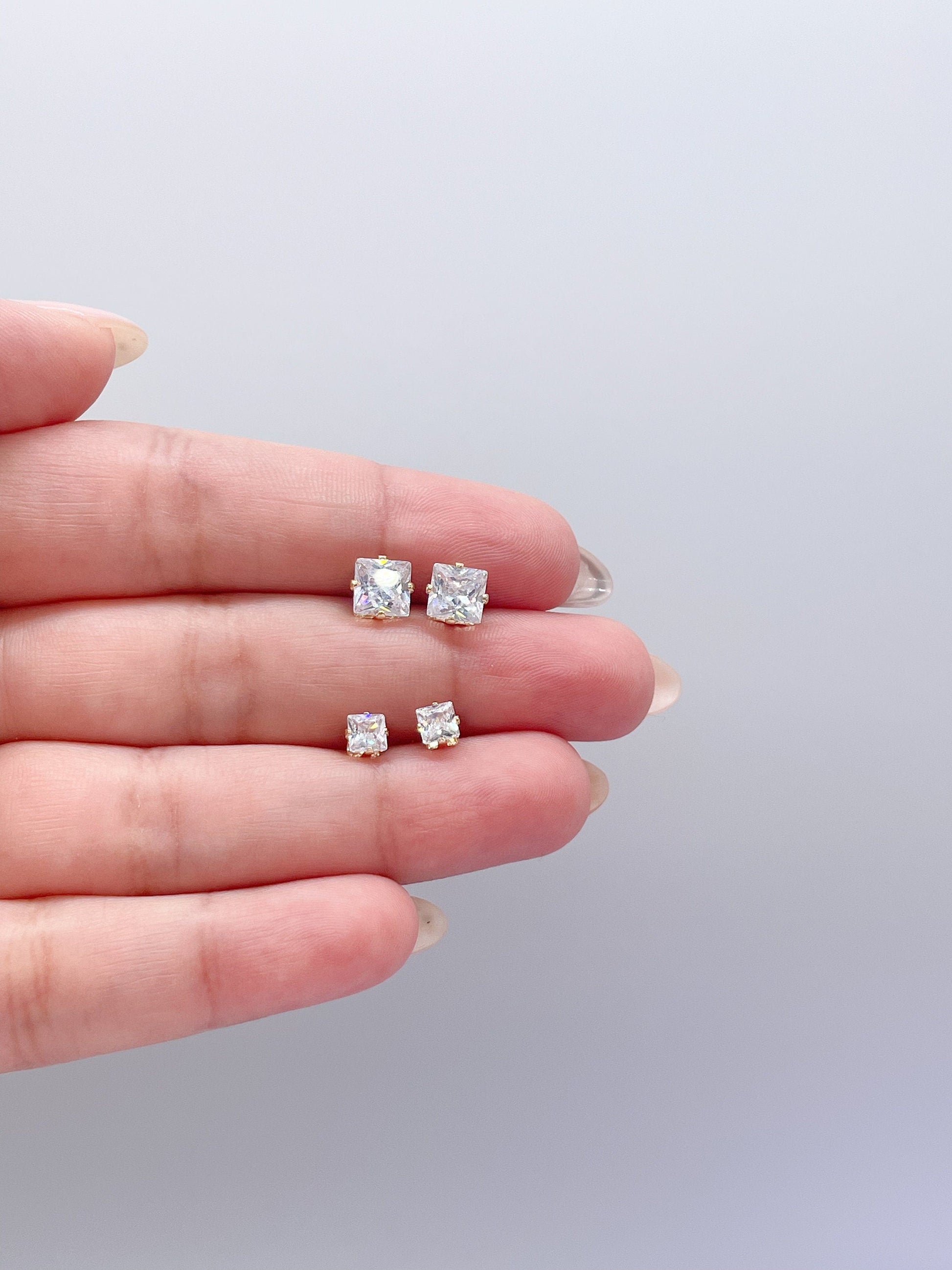 18k Gold Filled Cubic Zirconia Square Stud Earrings, Princess Cut Square Studs, Diamond Cut studs, Stud Earrings, Dainty Studs