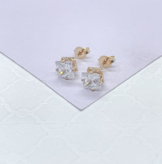 18k Gold Filled Cubic Zirconia Square Stud Earrings, Princess Cut Square Studs, Diamond Cut studs, Stud Earrings, Dainty Studs