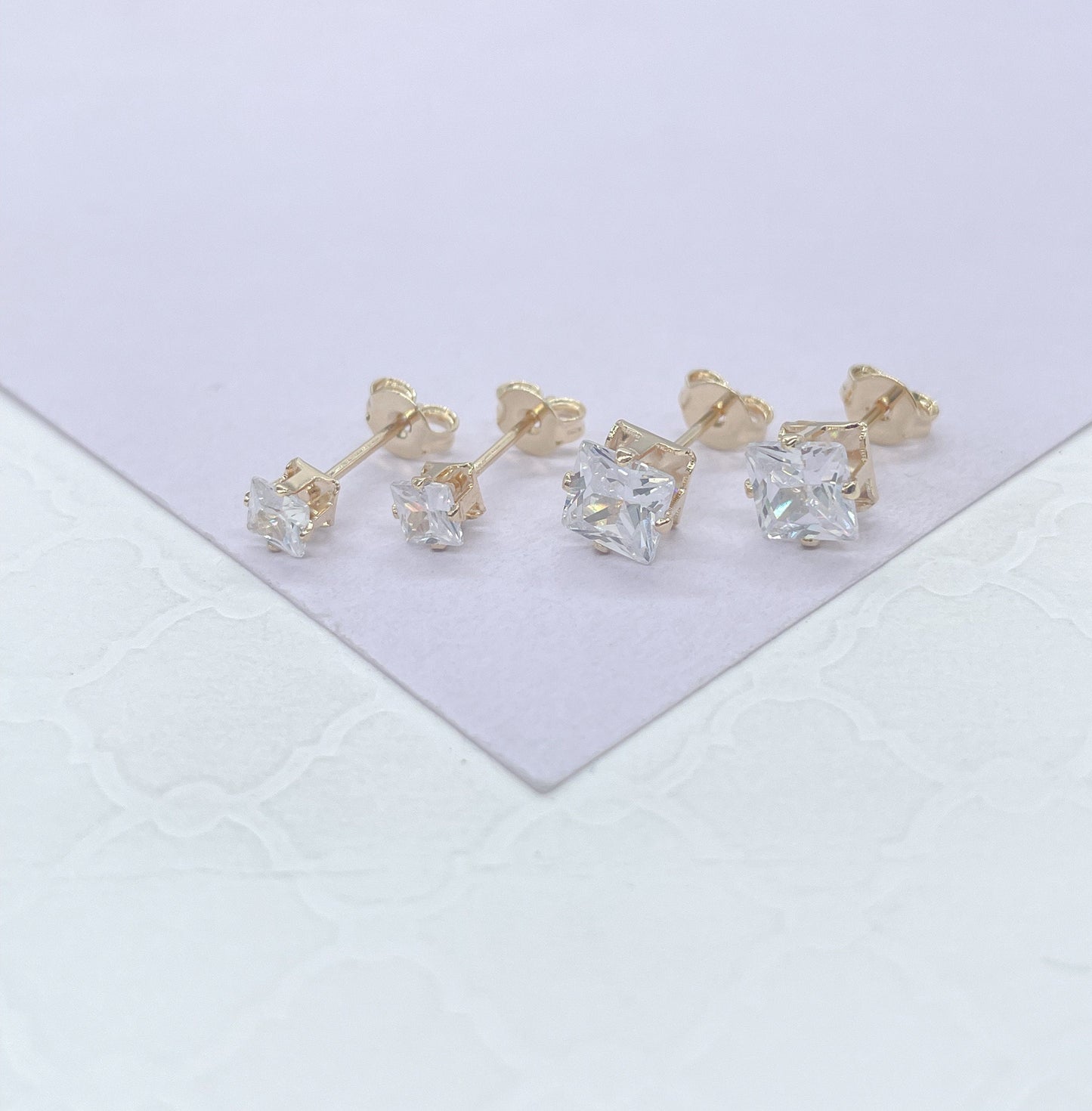 18k Gold Filled Cubic Zirconia Square Stud Earrings, Princess Cut Square Studs, Diamond Cut studs, Stud Earrings, Dainty Studs