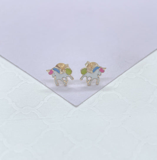 18k Gold Filled Enamel Colorful Unicorn Stud Earring, Children Jewlery, Unicorn Studs, Gold Stud Earrings, Colorful Jewlery