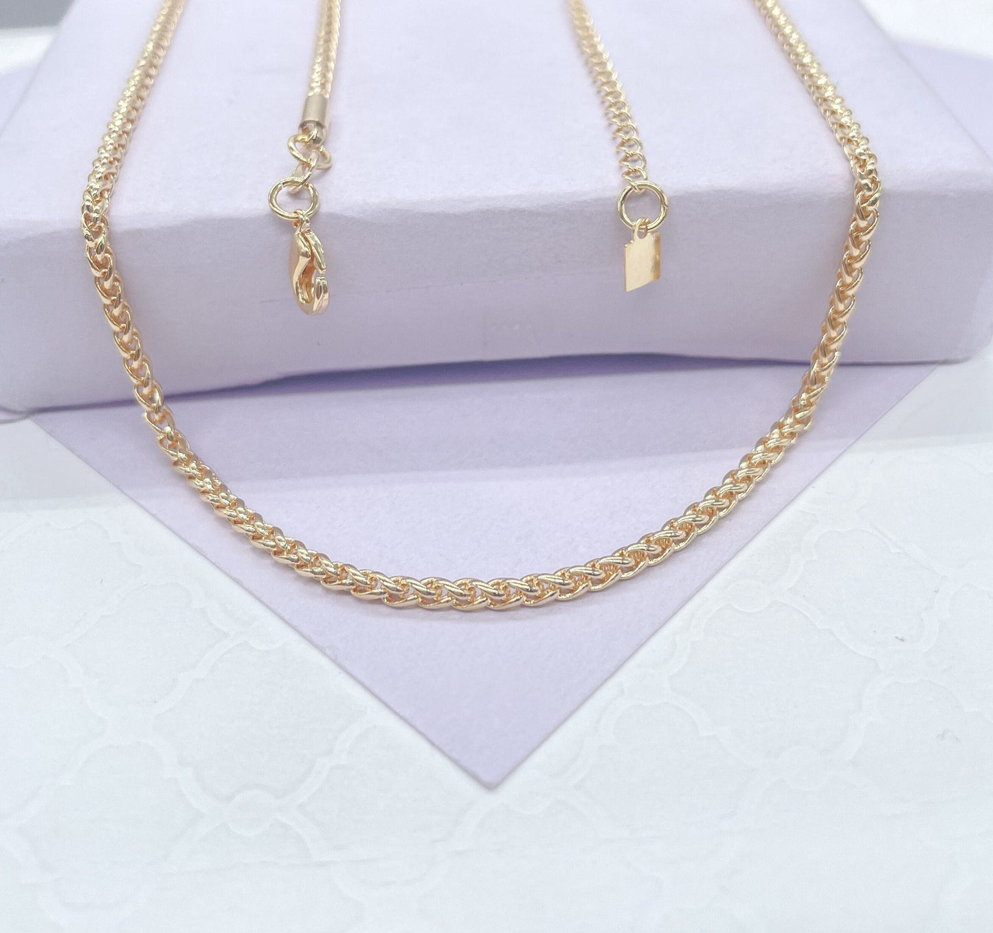 18K Gold Filled 2mm Wheat Link Tube ,Daily Jewlery, Dainty Necklace,