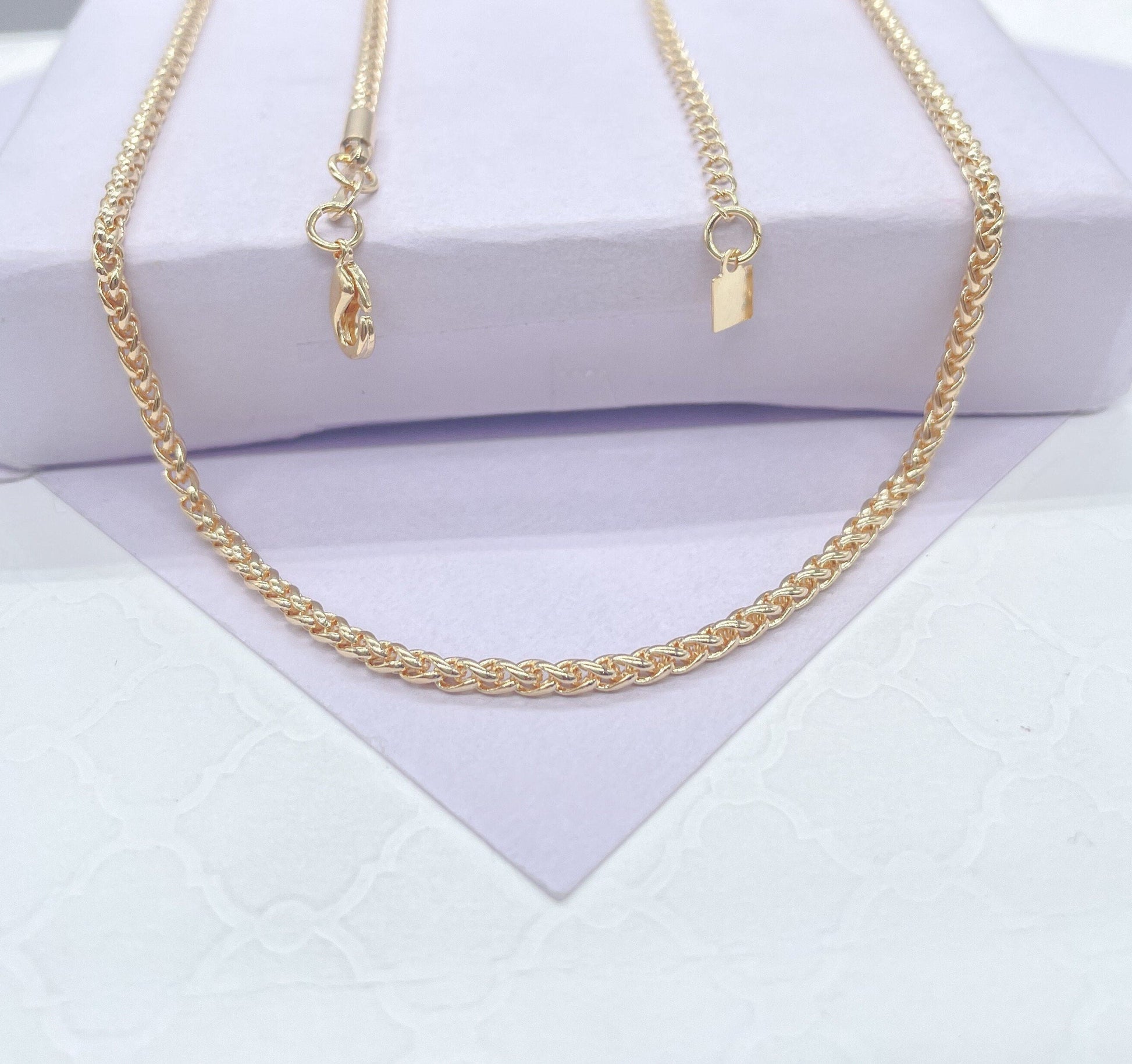 18K Gold Filled 2mm Wheat Link Tube ,Daily Jewlery, Dainty Necklace,