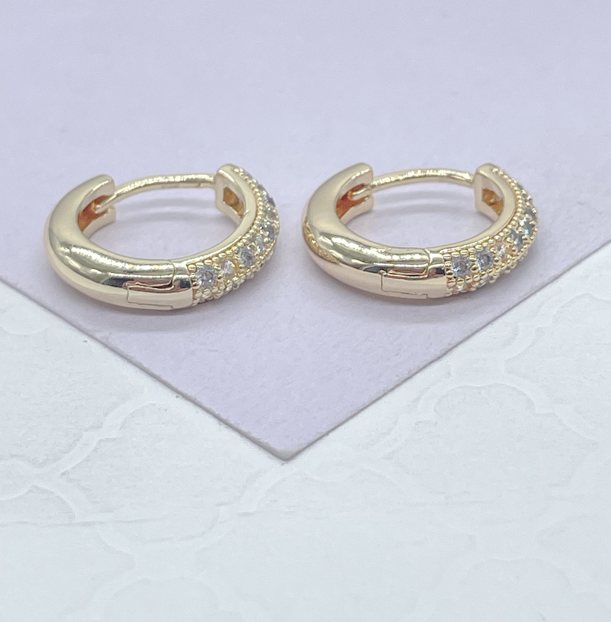 18k Gold Filled Small Huggie with Micro CZ, Gift for Her, Wedding Gift, Dainty Hoops, Dainty Earrings, Kids Earrings,