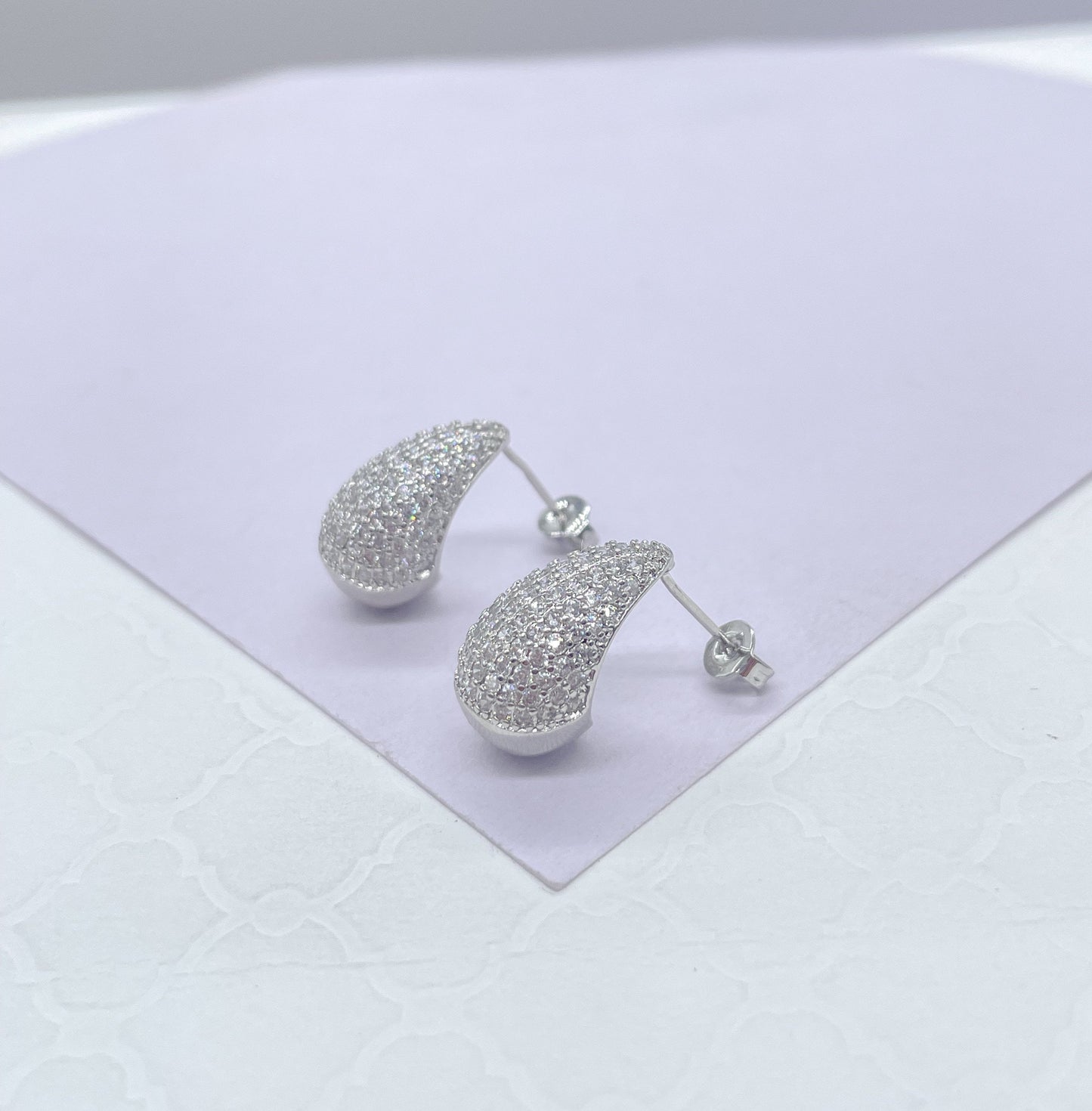 18k Gold Filled Chunky Tear Drop Earring Covered in Pave CZ Stones, Available in 2 sizes