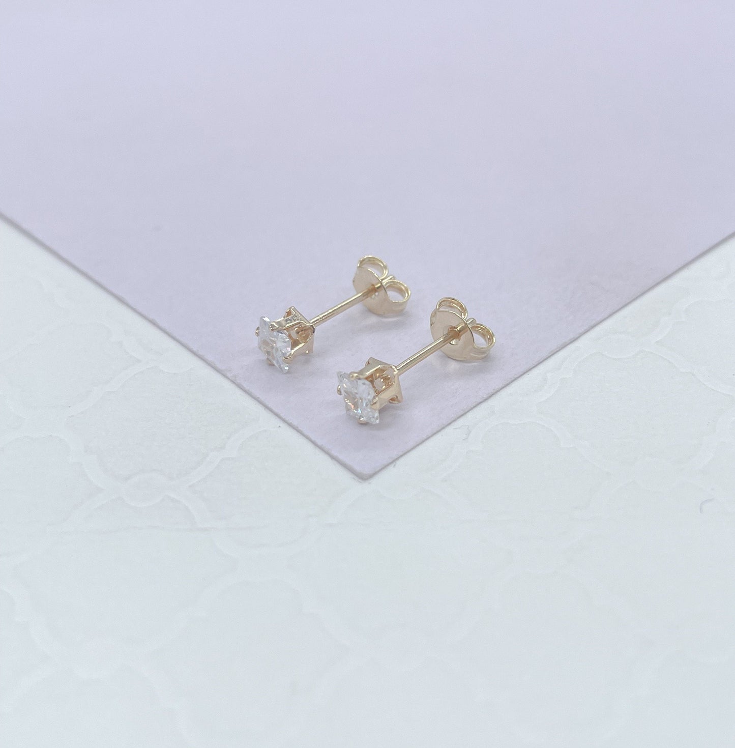 18k Gold Filled Cubic Zirconia Square Stud Earrings, Princess Cut Square Studs, Diamond Cut studs, Stud Earrings, Dainty Studs