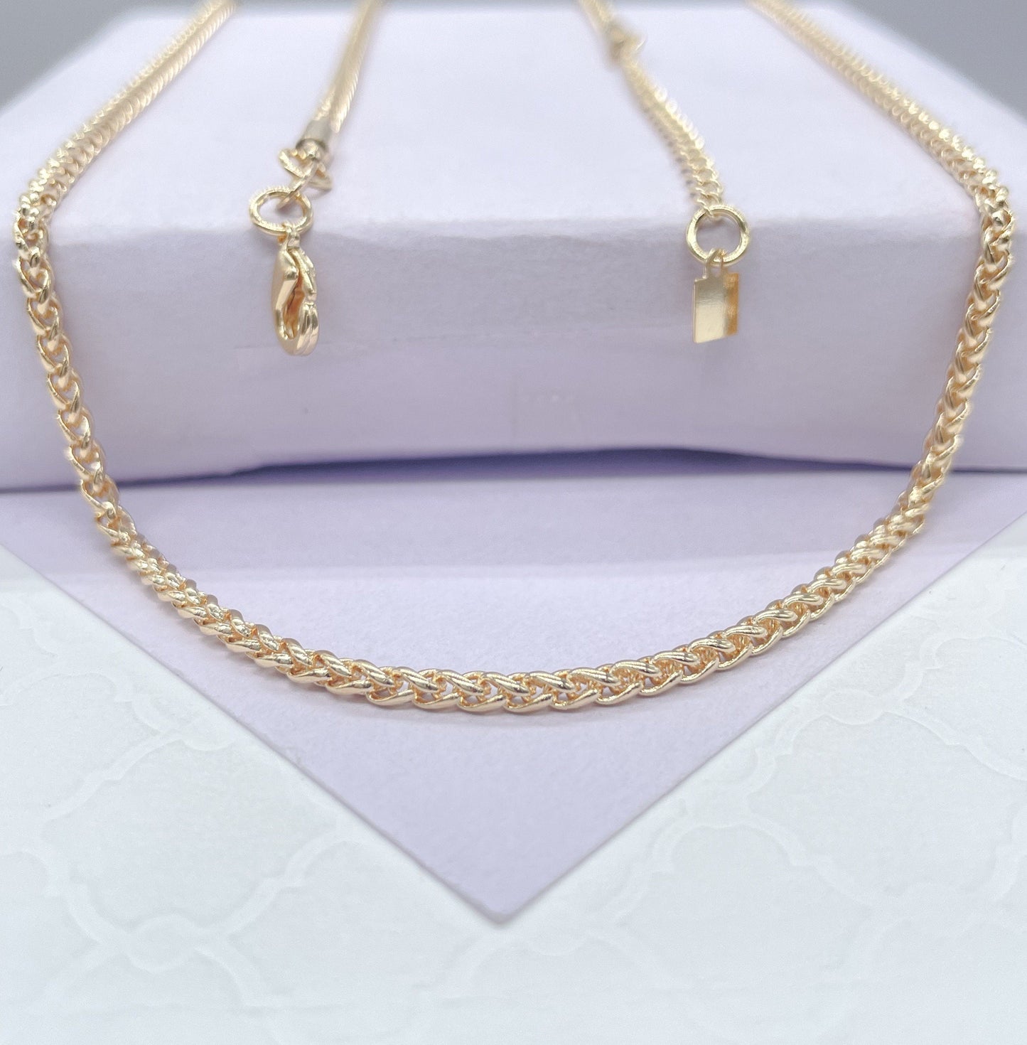 18K Gold Filled 2mm Wheat Link Tube ,Daily Jewlery, Dainty Necklace,