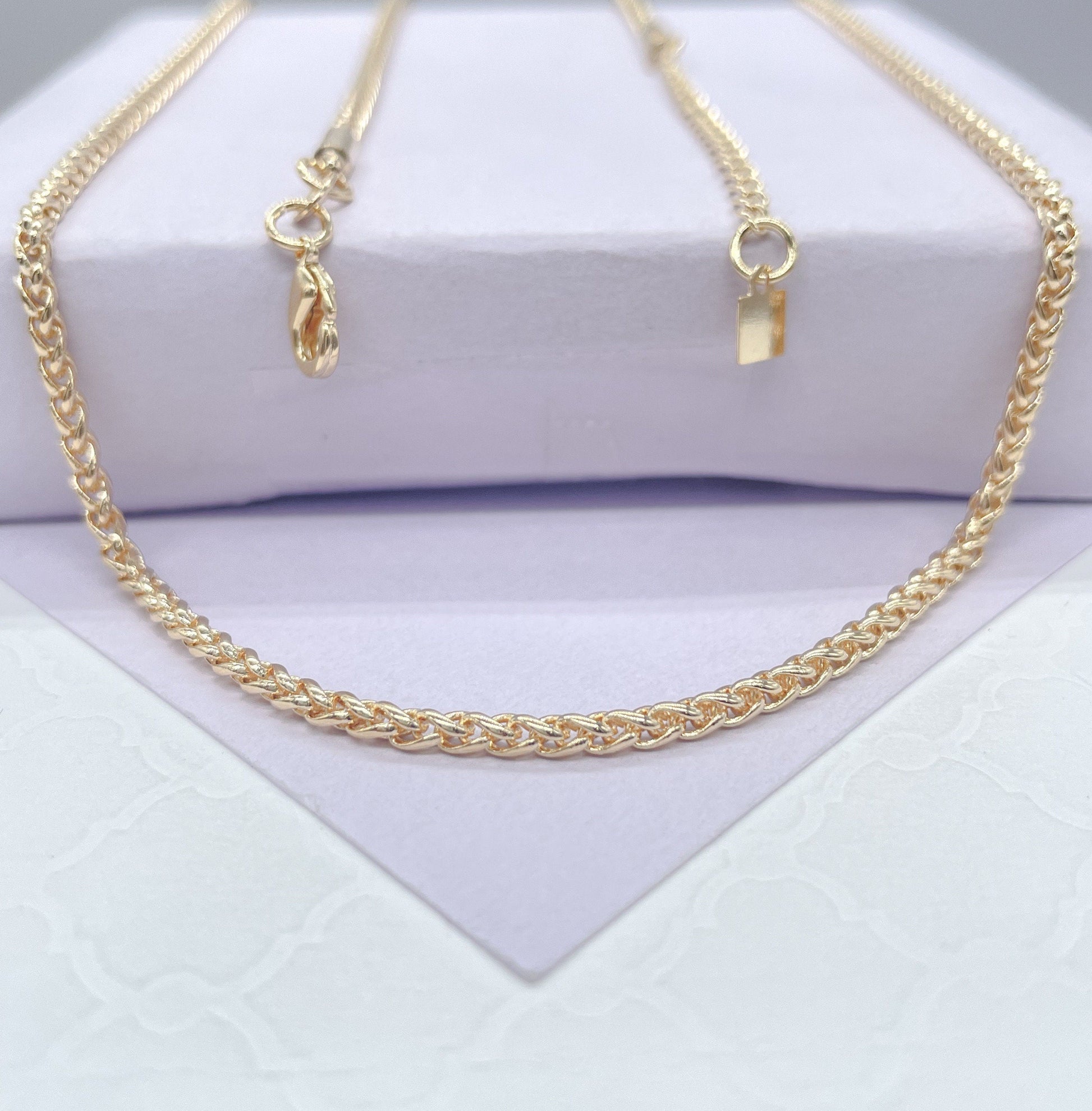 18K Gold Filled 2mm Wheat Link Tube ,Daily Jewlery, Dainty Necklace,