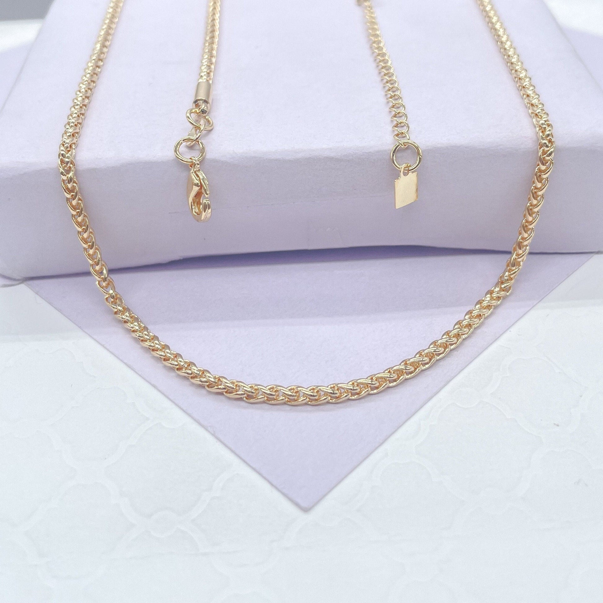 18K Gold Filled 2mm Wheat Link Tube ,Daily Jewlery, Dainty Necklace,