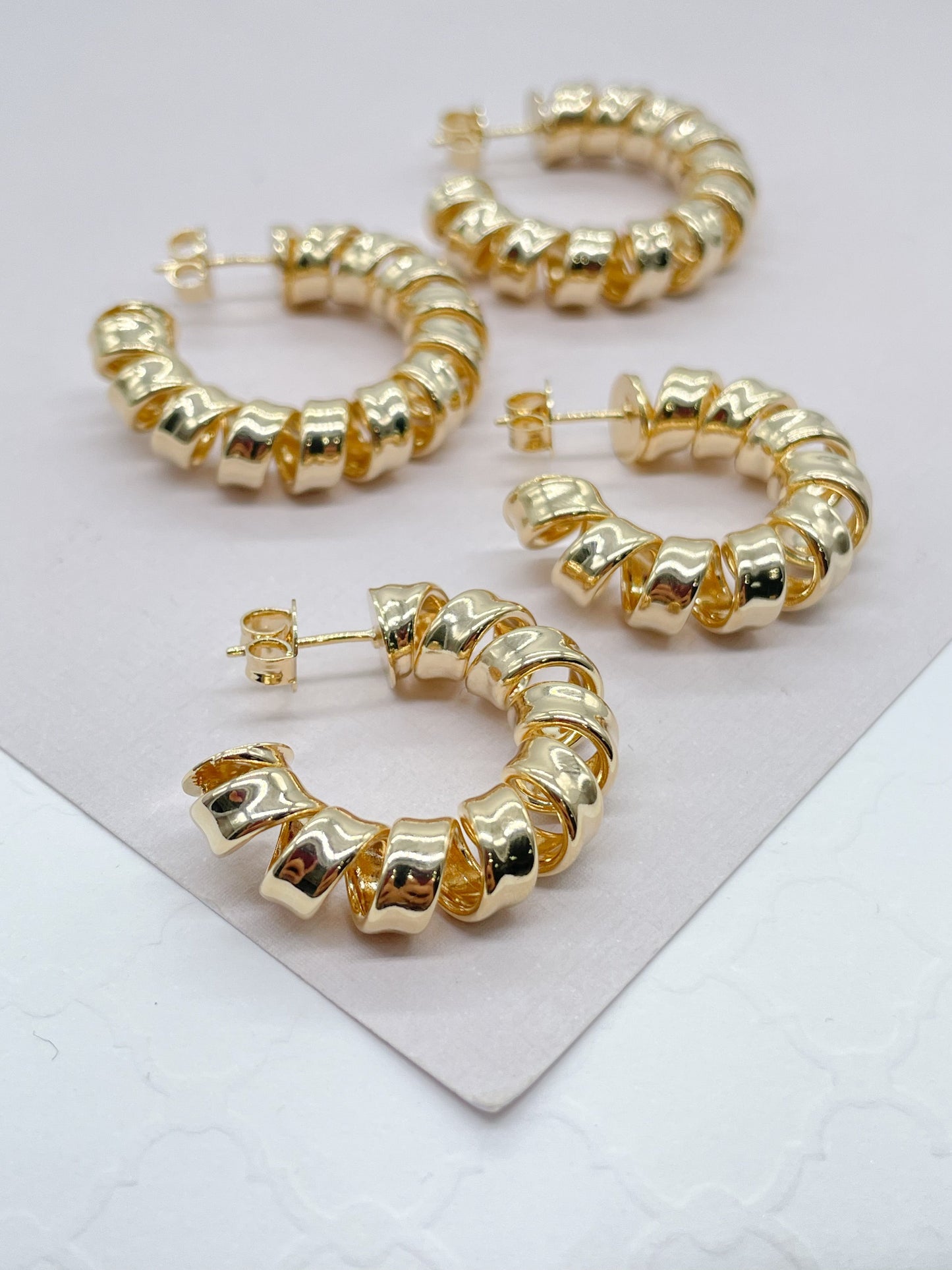 New - 18k Gold Layered smooth Curled Hoops