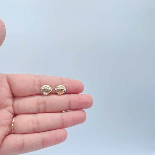 18k Gold Layered Clam Shell Stud Earrings