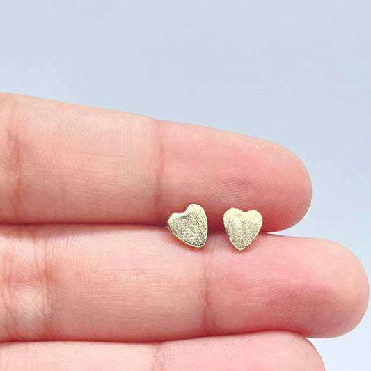 18k Gold Layered Plain Mini Heart Stud Earrings