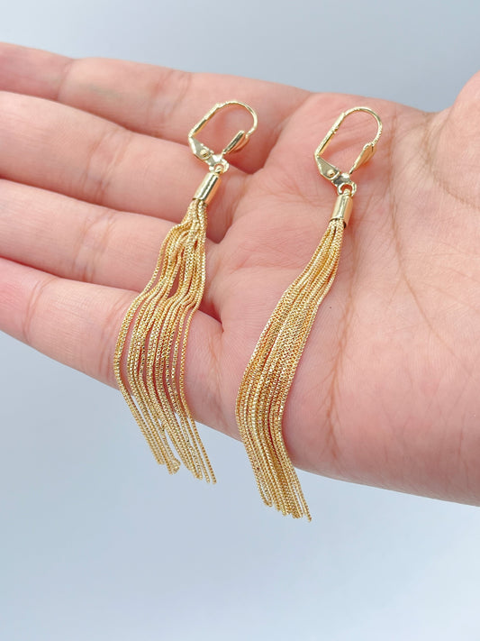 18k Gold Layered Dangling Earring With Box Chain Ends