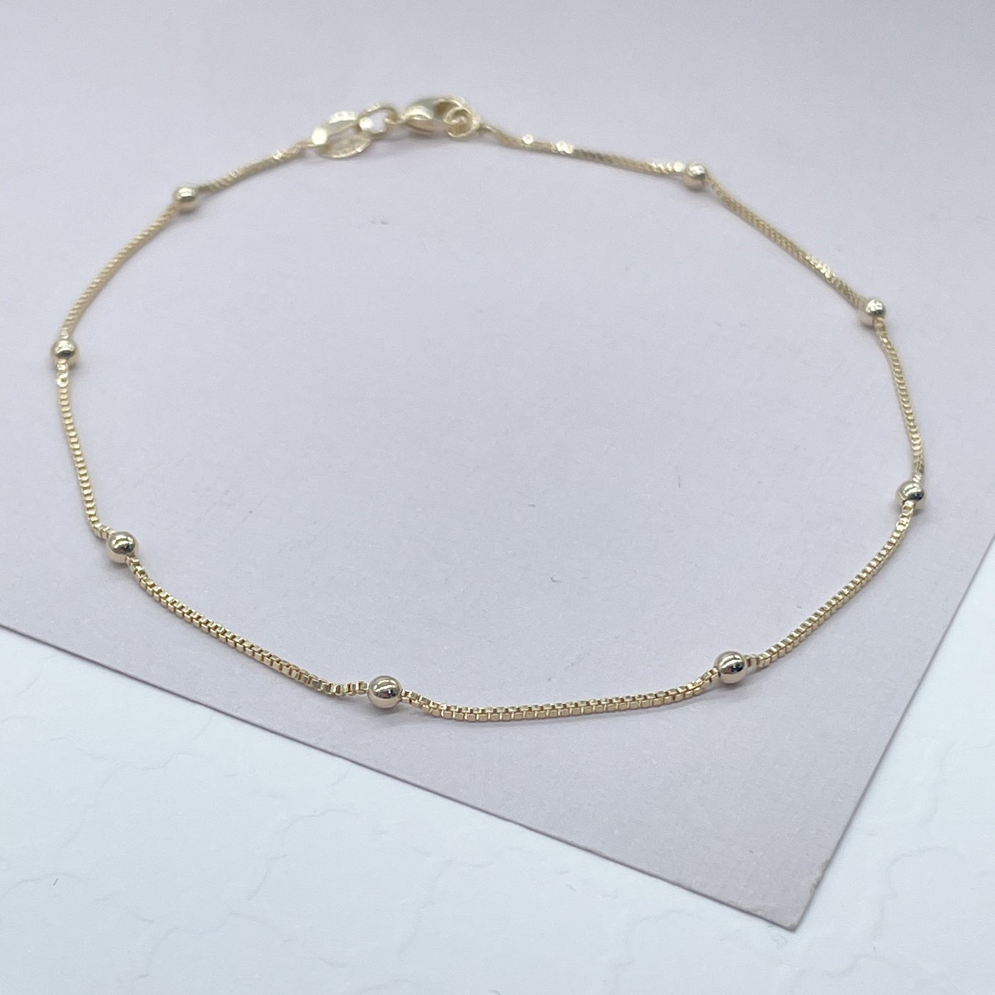 18k Gold Layered Box Chain Anklet Satellite Style