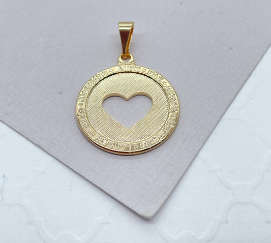 18k See Through Heart Pendant With Engraved Love Words