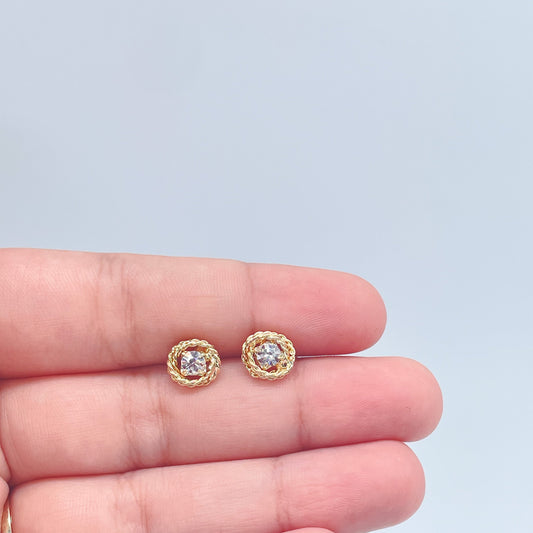 18k Gold Layered Crowned Zircon Stone Stud Earring