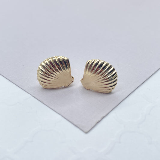 18k Gold Layered Clam Shell Stud Earrings