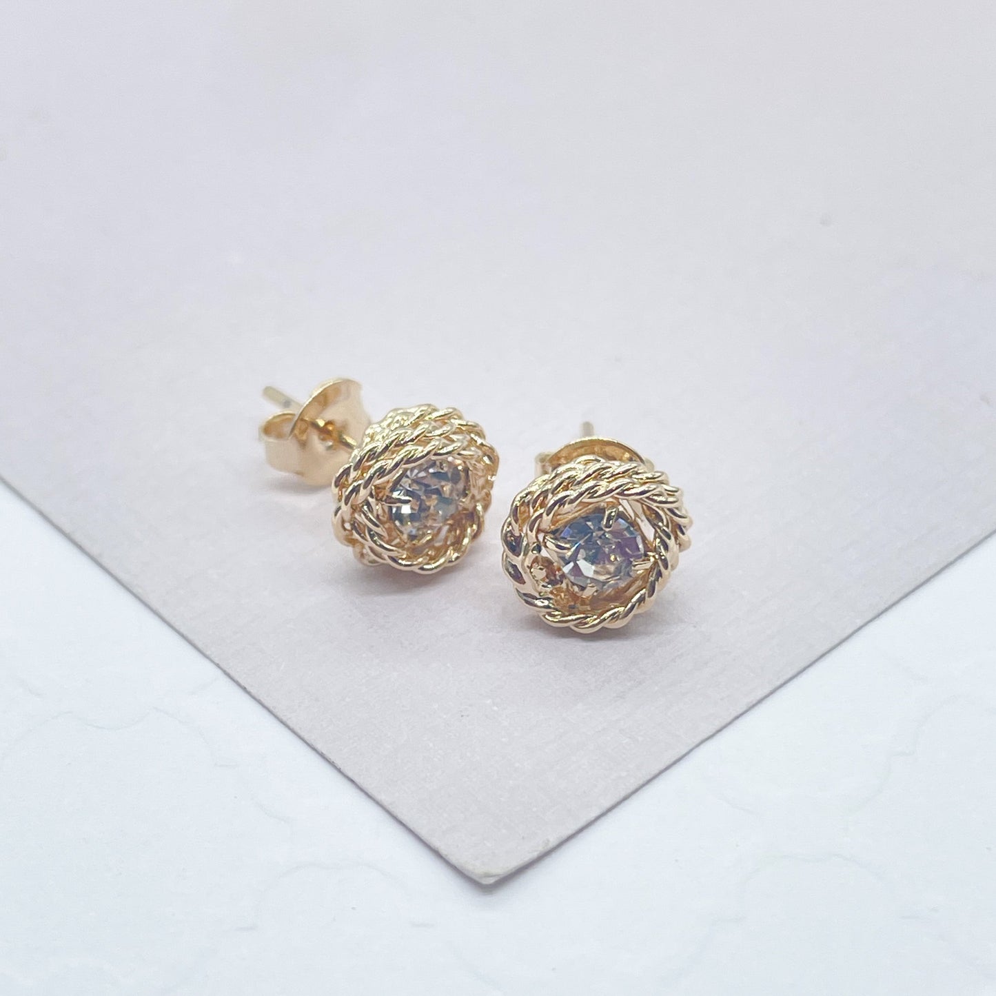 18k Gold Layered Crowned Zircon Stone Stud Earring