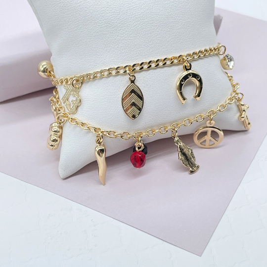 18k Gold Layered Luck Charms Bracelet For Protection, Good Luck, Money Prosperity